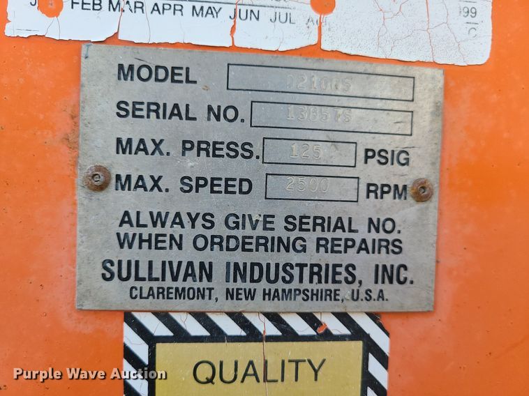 image for item LH9818 Sullivan D210QS  air compressor