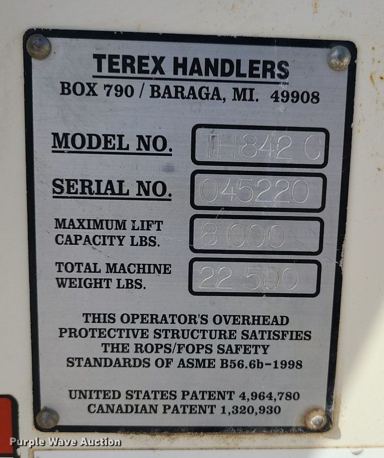 image for item LH9820 Terex TH842C  telehandler