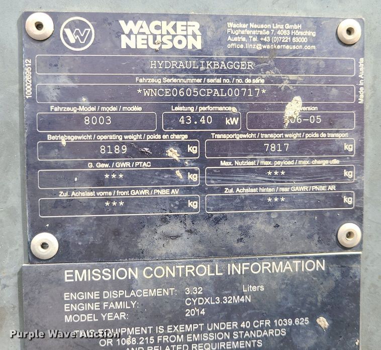 image for item LH9826 Wacker Neuson 8003  mini excavator