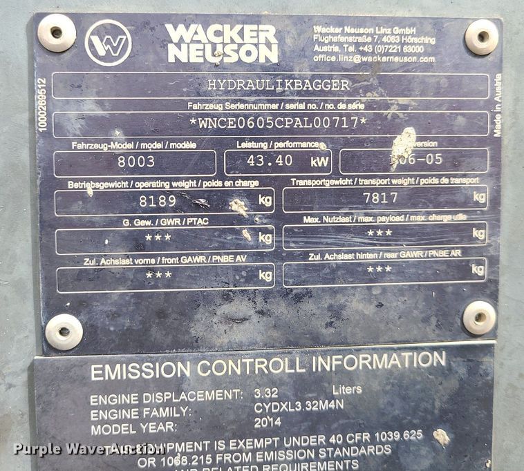 image for item LH9826 Wacker Neuson 8003  mini excavator