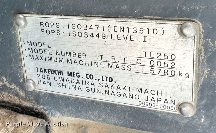 image for item LN9071 2010 Takeuchi TL250  tracked skid steer loader