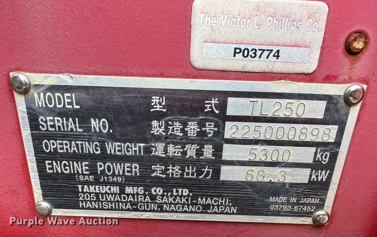 image for item LN9071 2010 Takeuchi TL250  tracked skid steer loader