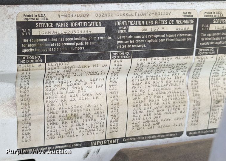 image for item LP9214 2002 Chevrolet C7500  bucket truck