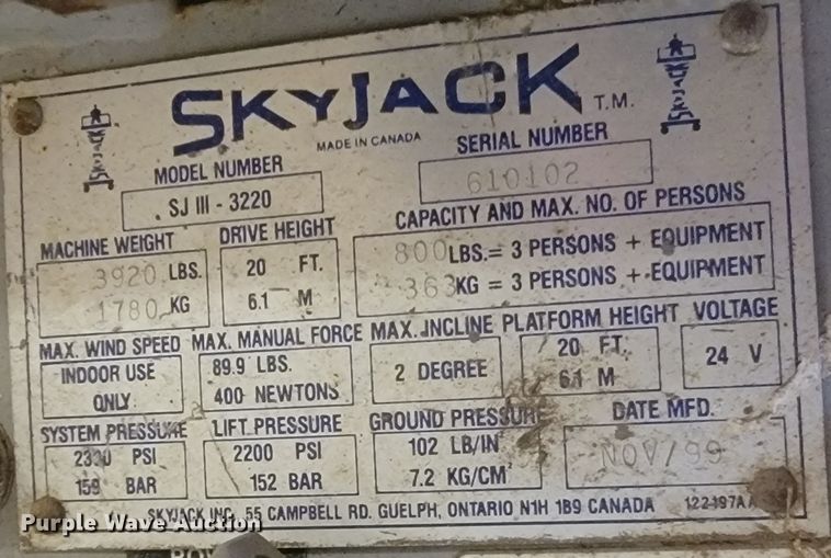 image for item LV9326 1999 Sky Jack SJIII 3220  scissor lift