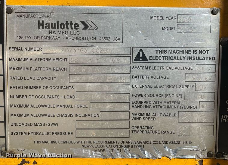 image for item MB9010 2019 Haulotte 5533A  boom lift