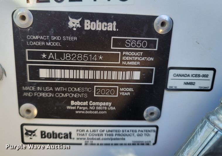 image for item MB9811 2020 Bobcat S650  skid steer loader