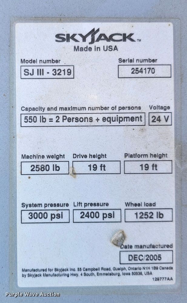 image for item MC9618 2006 Skyjack SJIII 3219  scissor lift