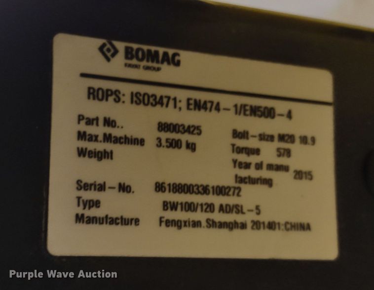 image for item MD9425 2015 Bomag BW120SL-5  double drum vibratory roller