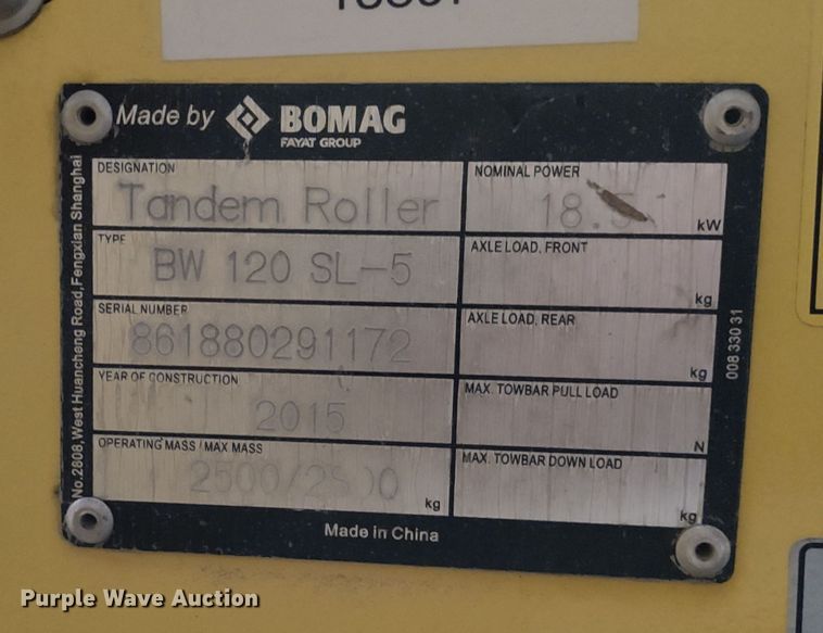 image for item MD9425 2015 Bomag BW120SL-5  double drum vibratory roller