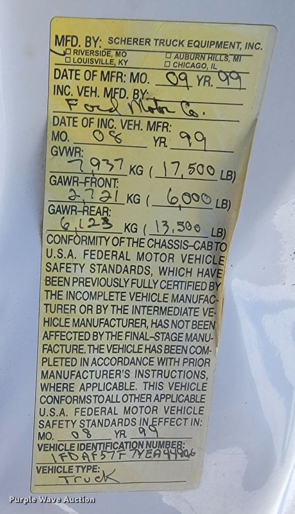 image for item ME9768 2000 Ford F550 Super Duty XL  utility / service truck