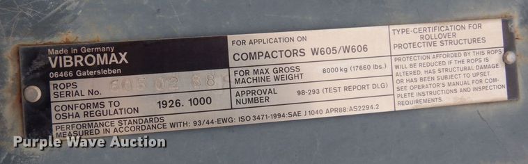 image for item AF9282 2000 Vibromax W605D  single drum vibratory roller