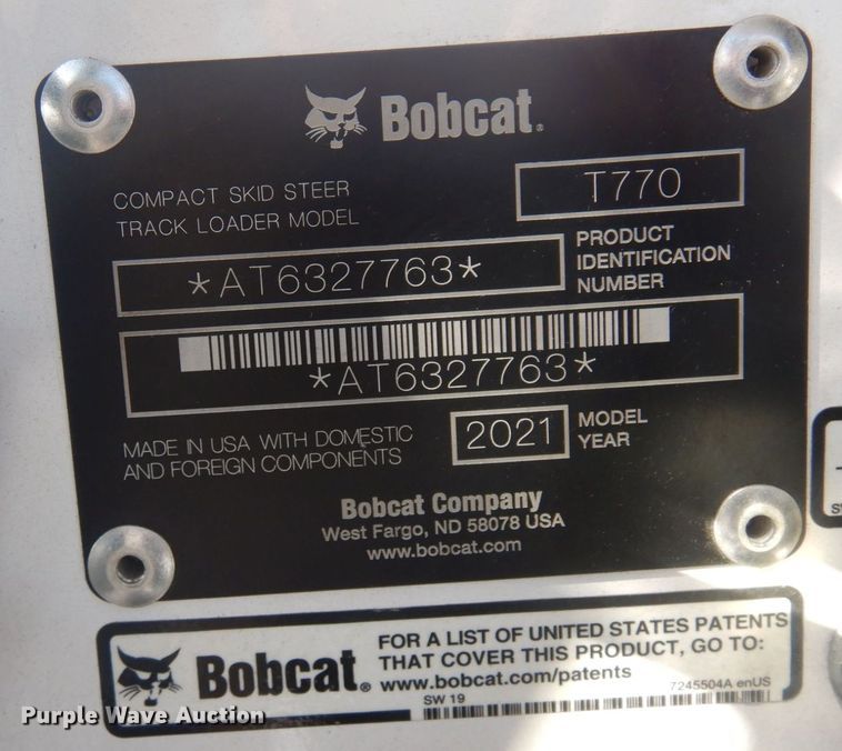 image for item AF9285 2021 Bobcat T770  tracked skid steer loader