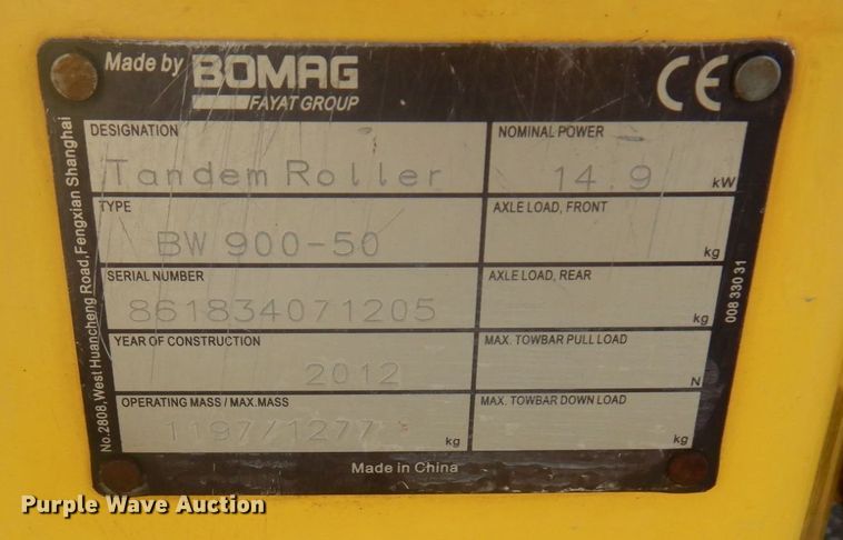 image for item AF9288 2013 Bomag BW900-50  double drum vibratory roller