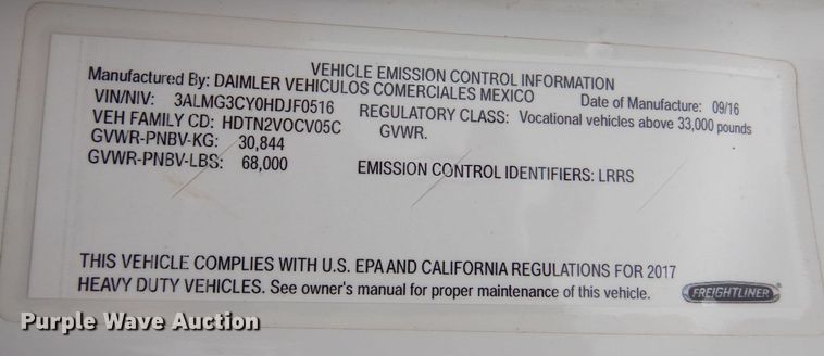 image for item AF9326 2017 Freightliner 114SD  dump truck