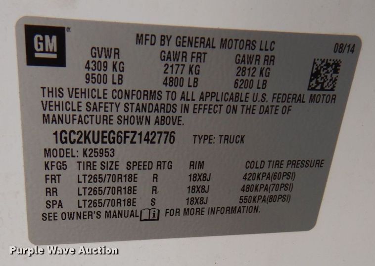 image for item AF9333 2015 Chevrolet Silverado 2500HD  Double Cab pickup truck