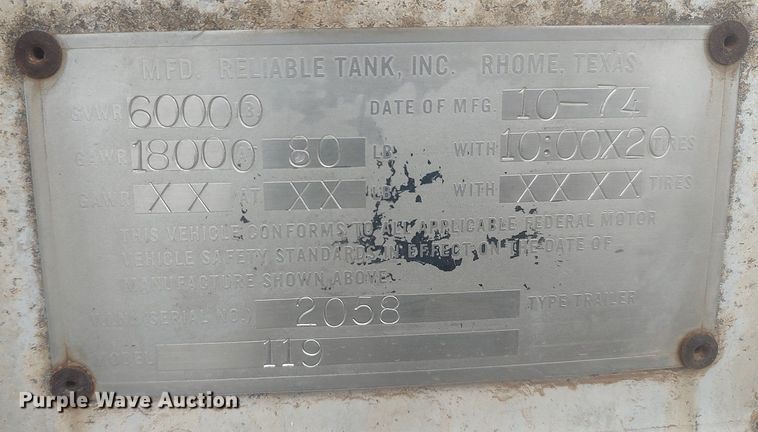 image for item DK4414 1974 Reliable  tank trailer