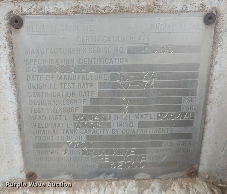 image for item DK4414 1974 Reliable  tank trailer