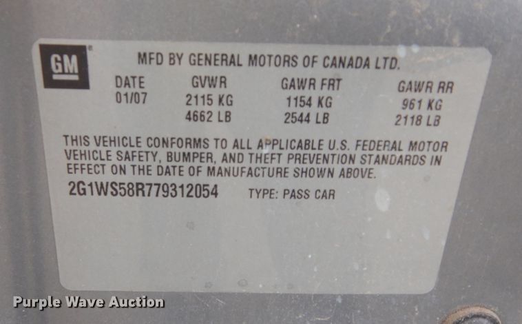 image for item DK7659 2007 Chevrolet Impala Police