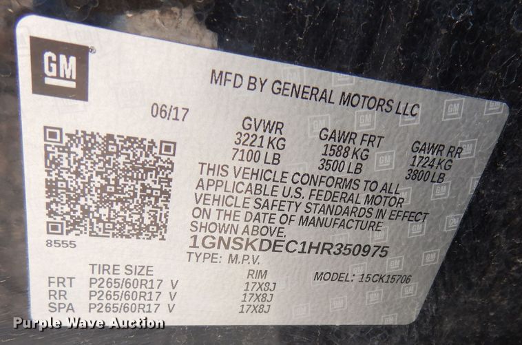 image for item DK7669 2017 Chevrolet Tahoe Police  SUV