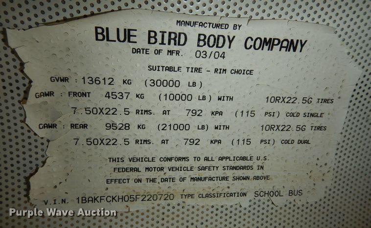 image for item DK7716 2005 Blue Bird Vision  school bus