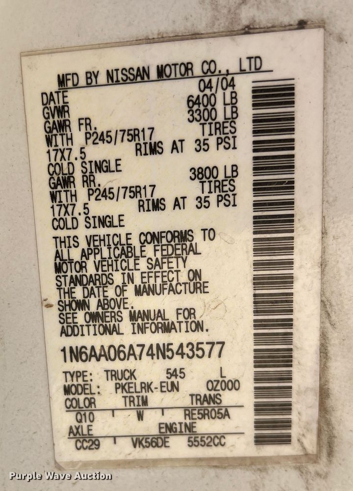 image for item DP0010 2004 Nissan Titan  King Cab pickup truck