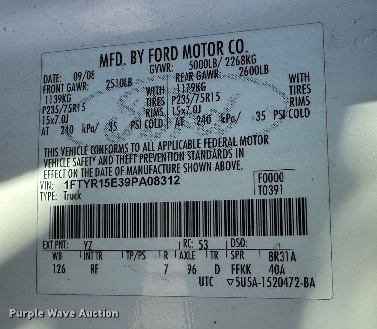 image for item DR6052 2009 Ford Ranger  SuperCab pickup truck