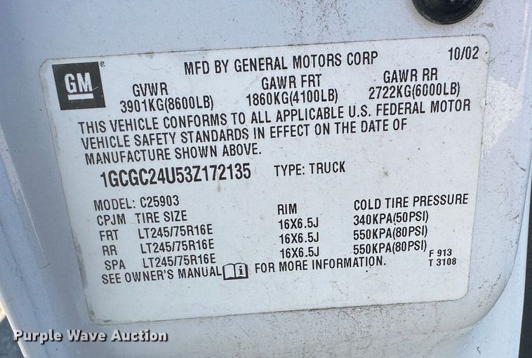 image for item DR6053 2003 Chevrolet Silverado 2500  pickup truck