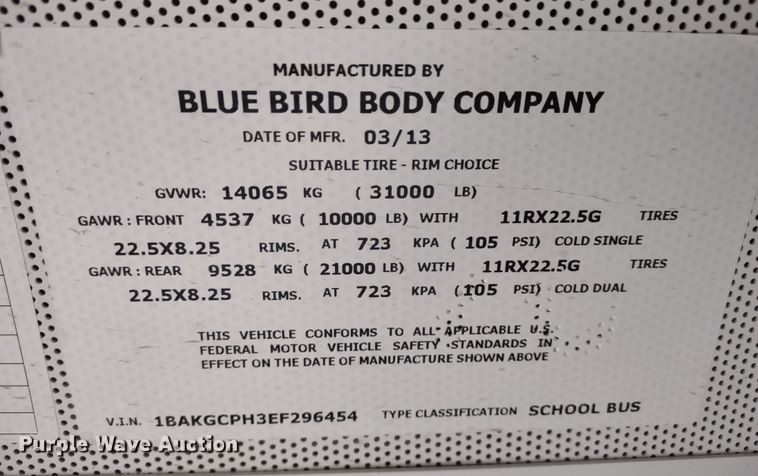 image for item DR8255 2014 Blue Bird Vision  school bus