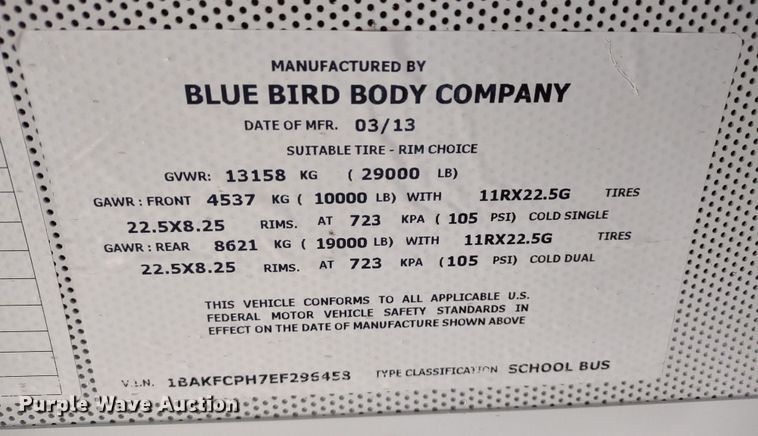 image for item DR8256 2014 Blue Bird Vision  school bus