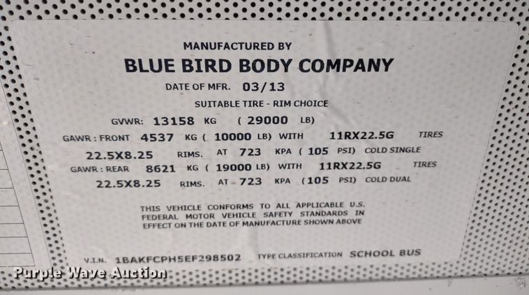 image for item DR8257 2014 Blue Bird Vision  school bus