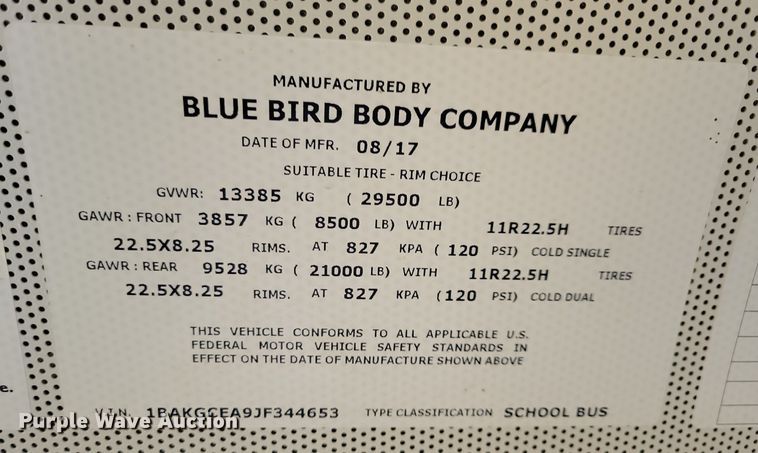 image for item IO9444 2018 Blue Bird  school bus