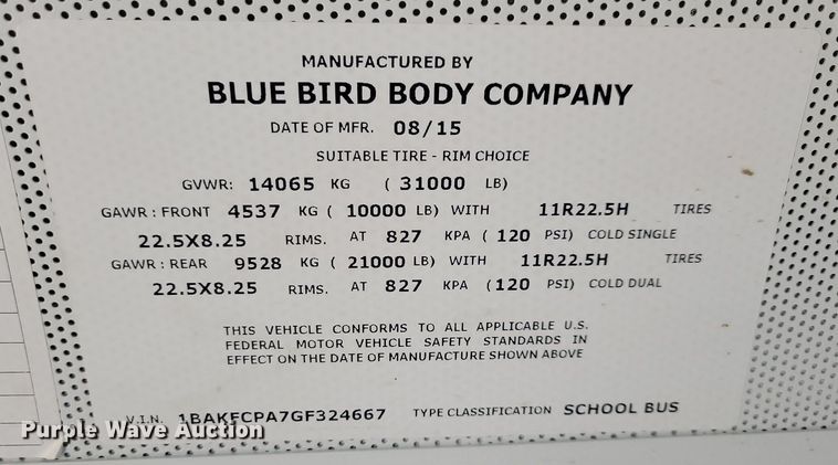 image for item IO9446 2016 Blue Bird  school bus
