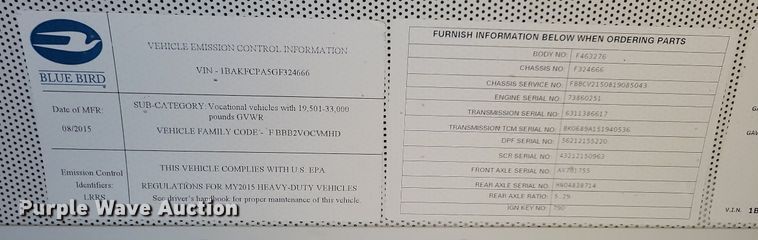 image for item IO9447 2016 Blue Bird Vision  school bus
