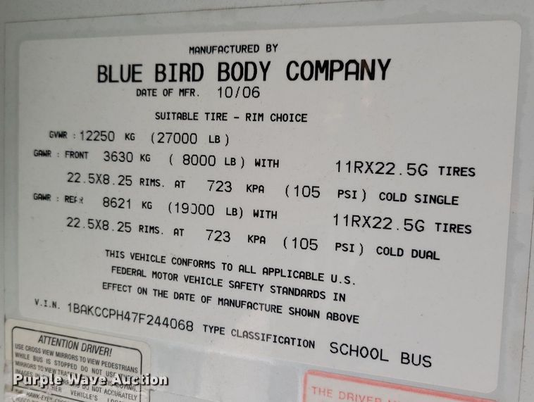 image for item IO9450 2007 Blue Bird Vision  school bus