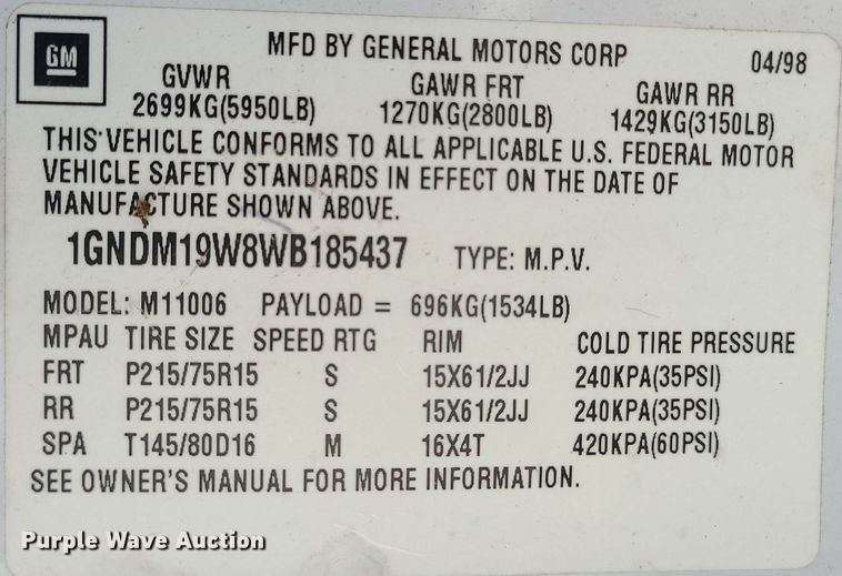 image for item JG9440 1998 Chevrolet Astro  van