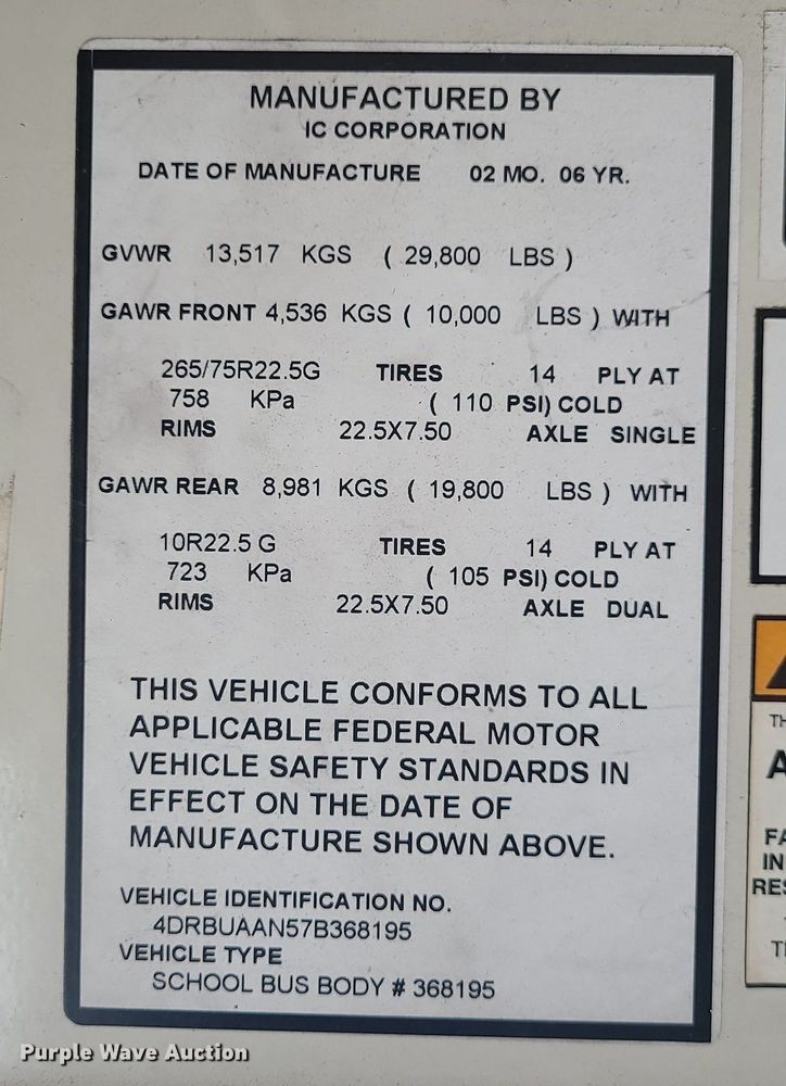 image for item JG9599 2007 IC PB105  school bus