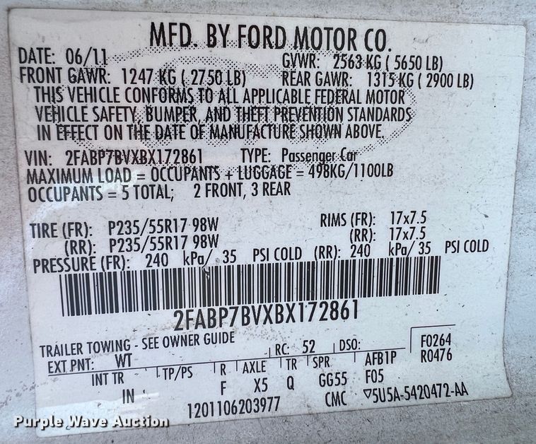 image for item KR9563 2011 Ford Crown Victoria Police Interceptor