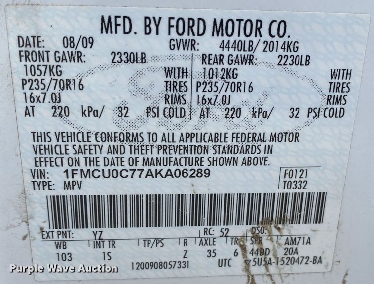 image for item KV9691 2010 Ford Escape  SUV