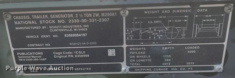 image for item LG9609 2011 Schutt Industries M200A1  utility trailer