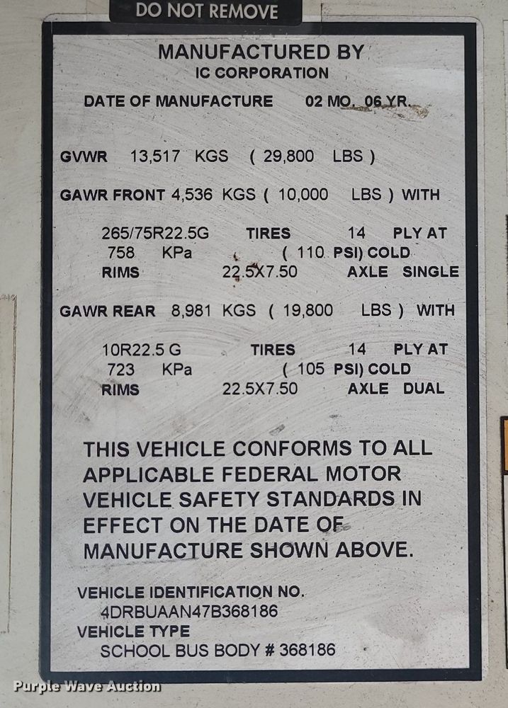 image for item LH9920 2007 IC PB105  school bus