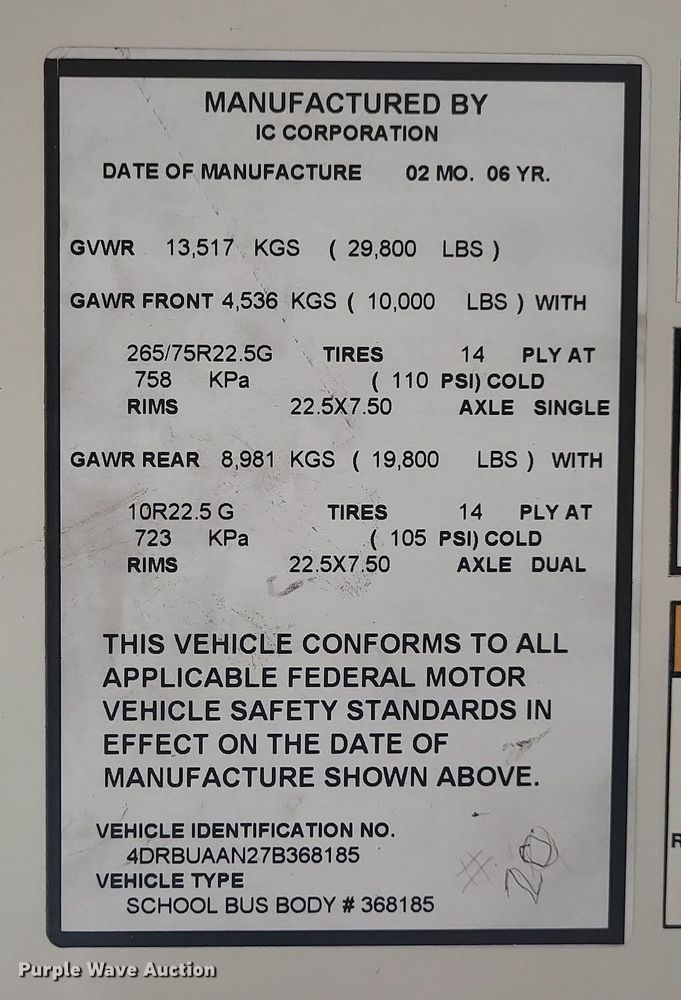 image for item LH9922 2007 IC PB105  school bus