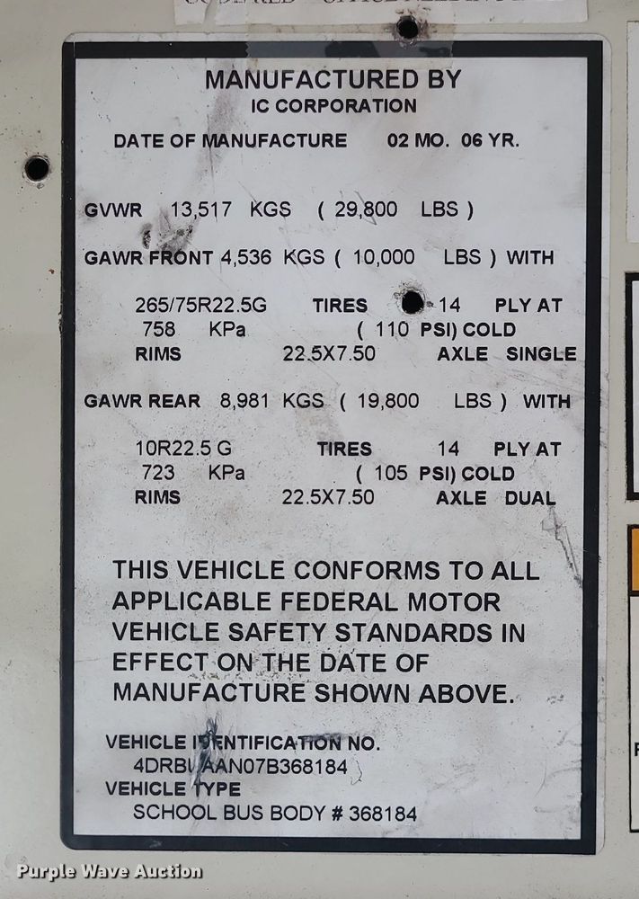 image for item LH9923 2007 IC PB105  school bus