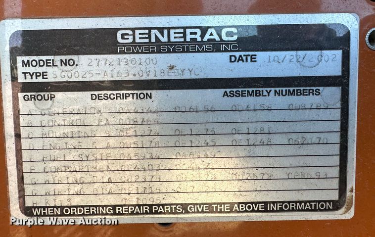 image for item LT9170 2002 Generac 2772130100  generator