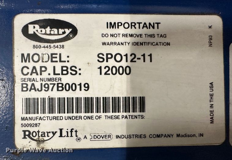 image for item LT9538 Rotary SPO12-11  automotive lift