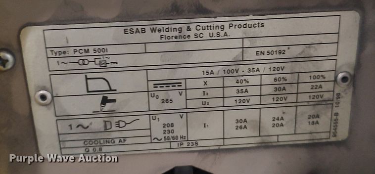 image for item LT9545 Esab PCM-500i  plasma cutter
