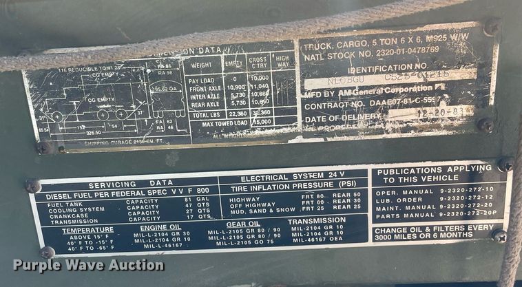 image for item MA9965 1983 Am General  truck cab and chassis