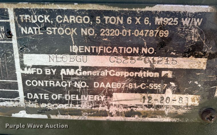 image for item MA9965 1983 Am General  truck cab and chassis