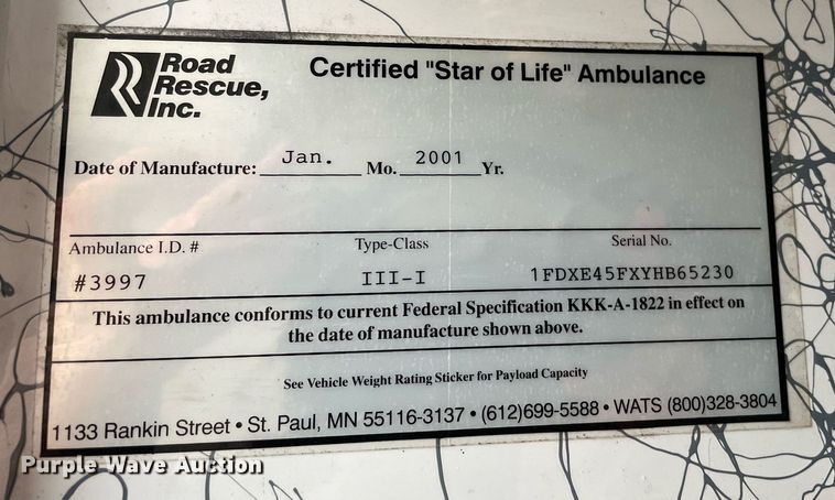 image for item MB9022 2000 Ford E450 Super Duty  ambulance