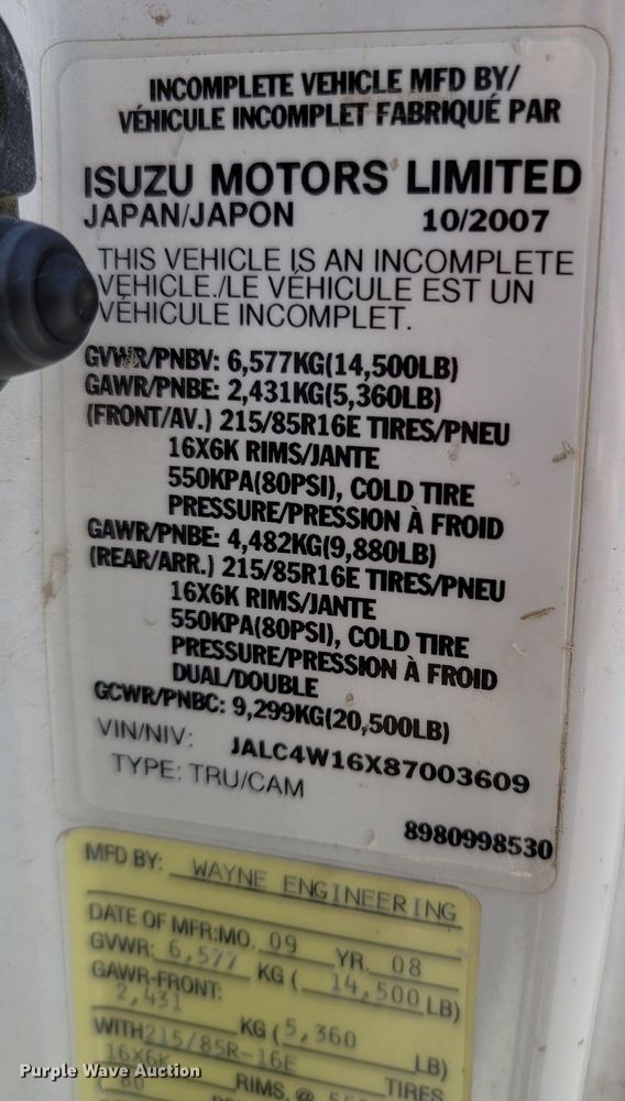 image for item MB9834 2008 Isuzu NPR  refuse truck