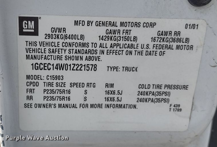 image for item MD9433 2001 Chevrolet Silverado 1500  pickup truck